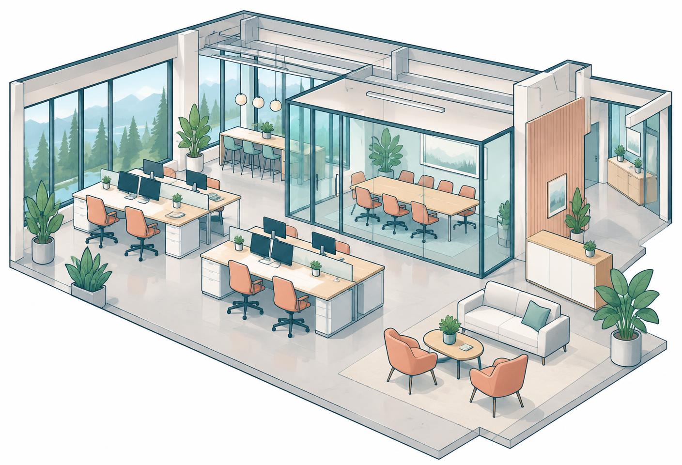 Illustration of an empty office cleaning commercial space